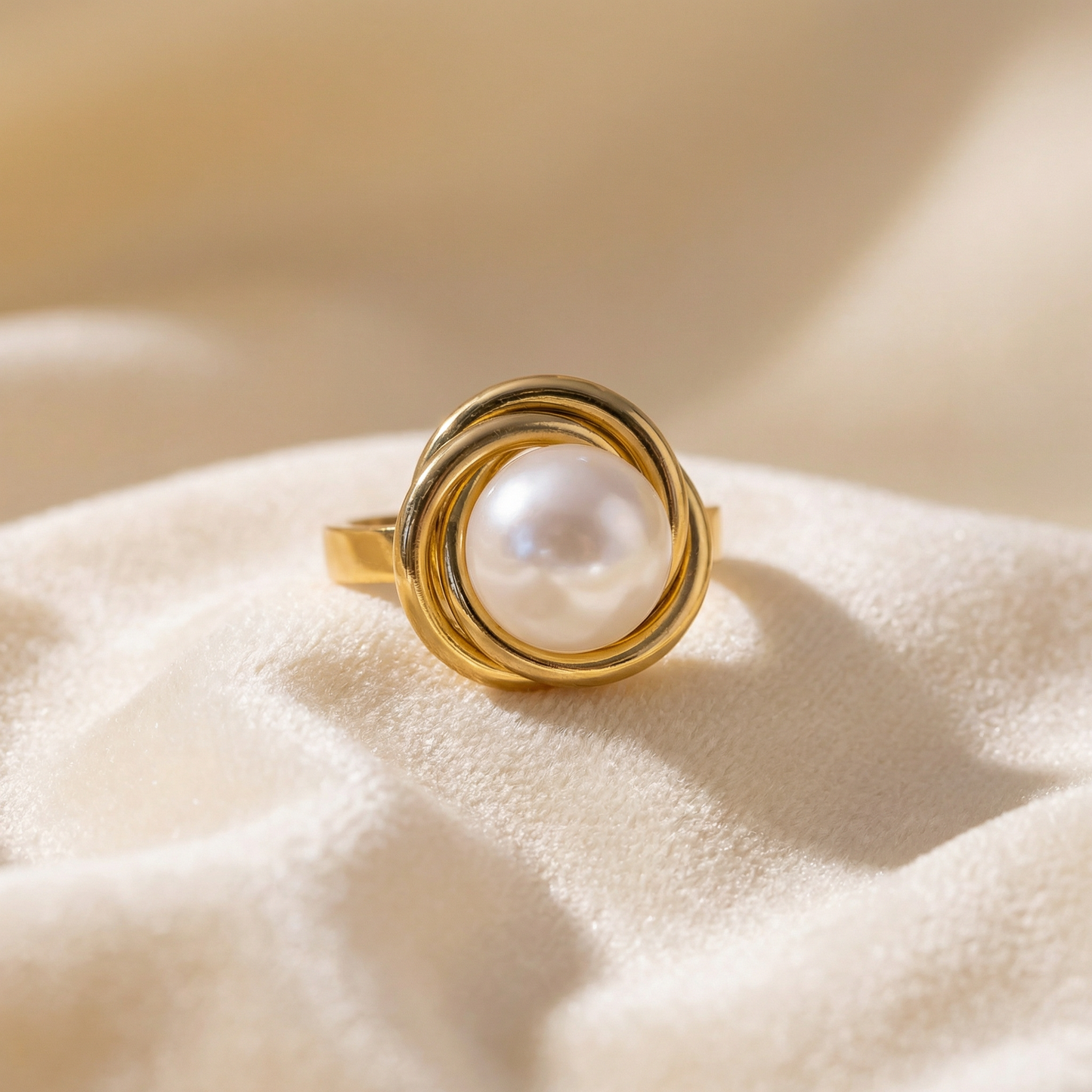 Single Pearl Gold Plated Open ring