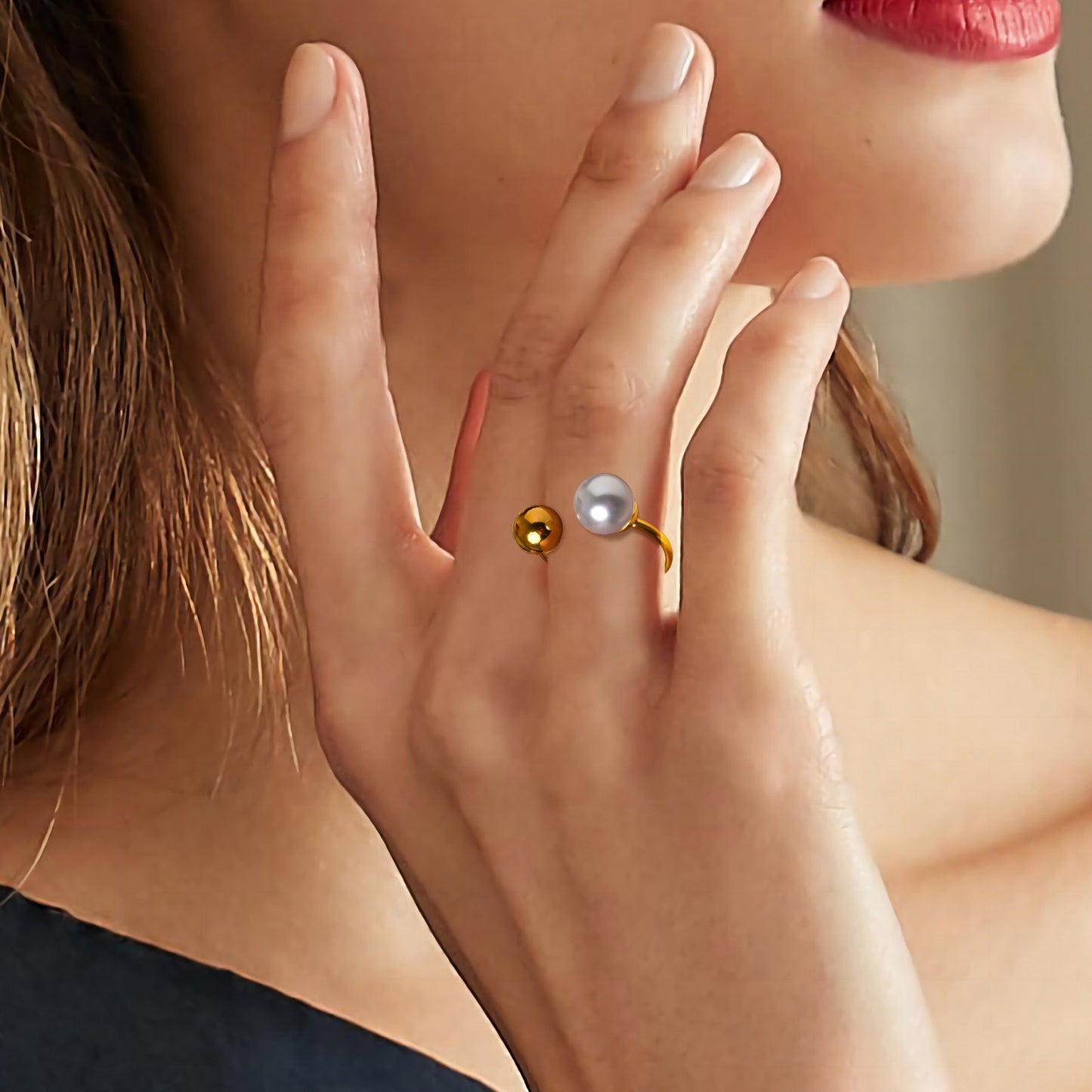 Dual sphere adjustable open ring