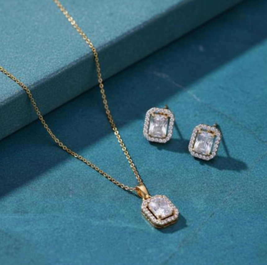 Rectangular Double Frame Necklace Set