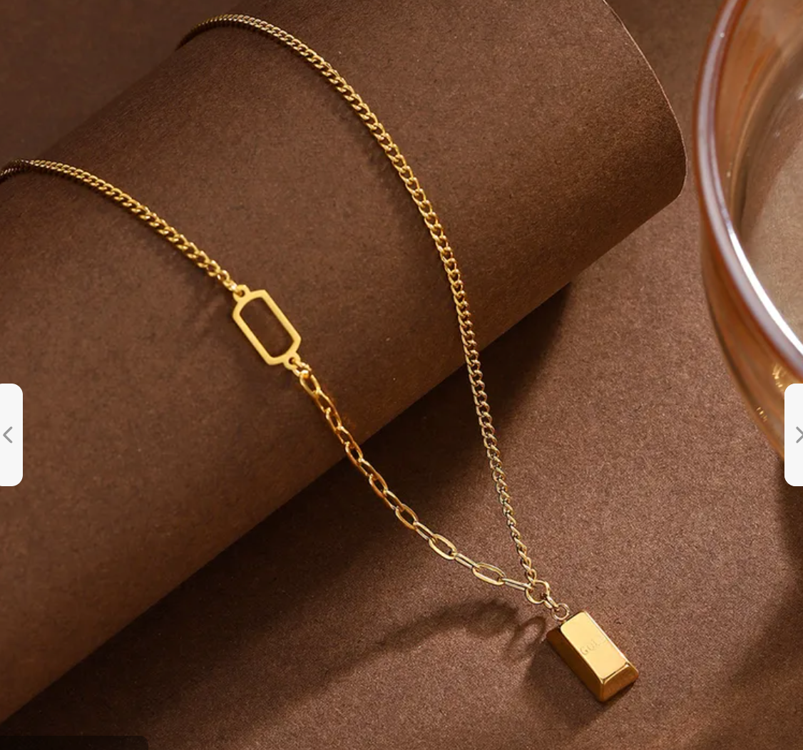 Gold plated bar double chain necklace
