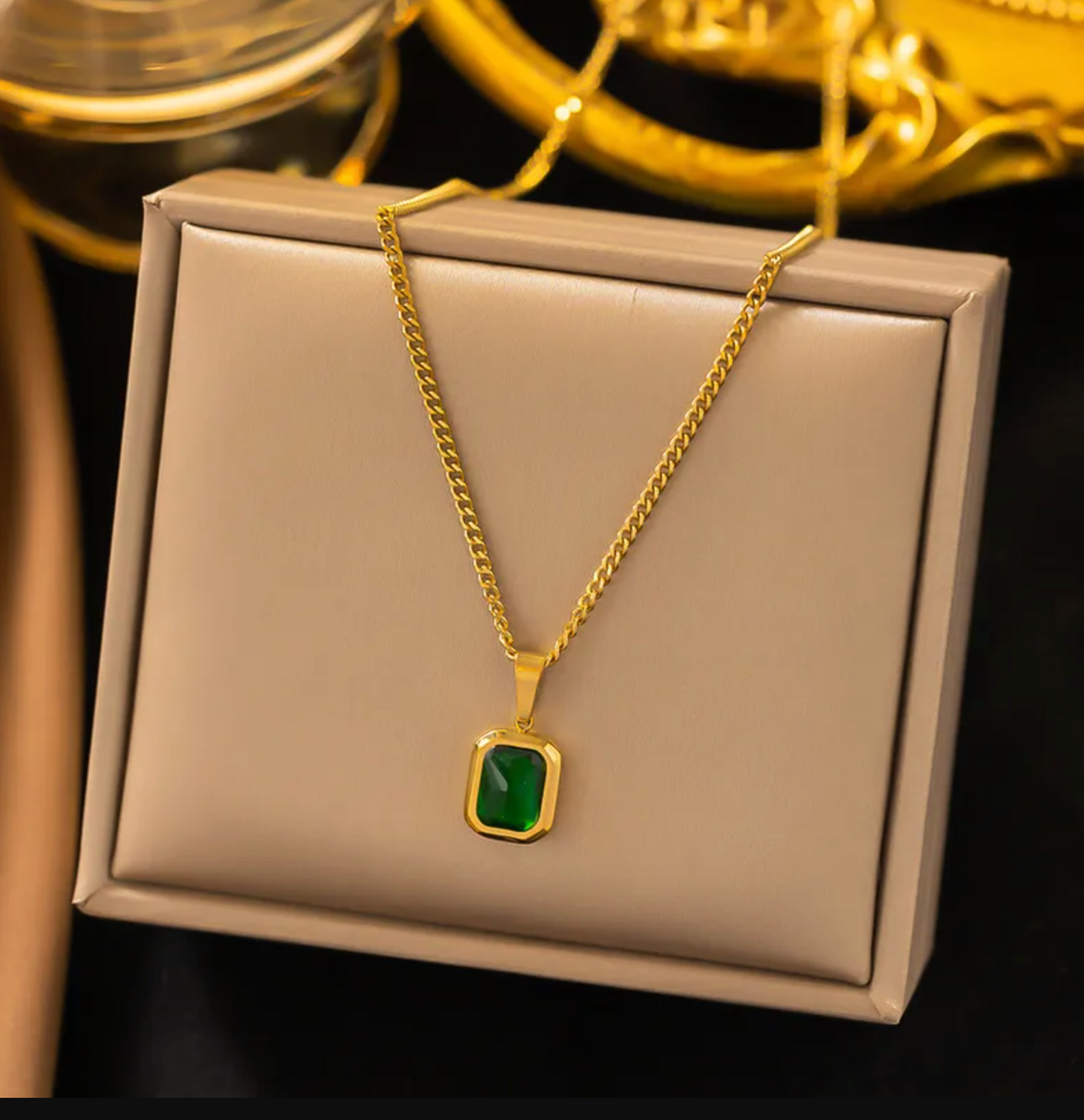 Emerald Cut Green Gemstone Pendant Necklace