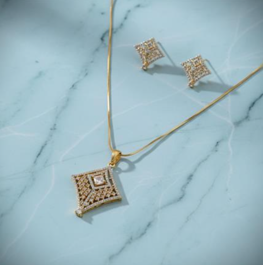Layered Square Frame Pendant Set