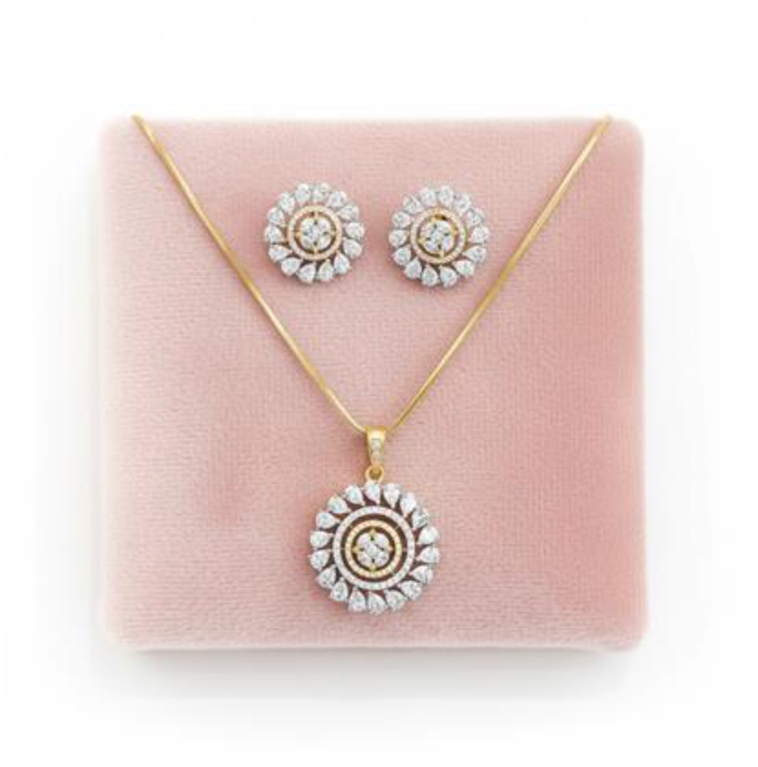 Round Bloom Crystal Pendant Set