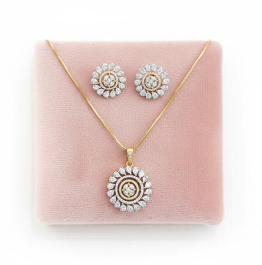 Round Bloom Crystal Pendant Set