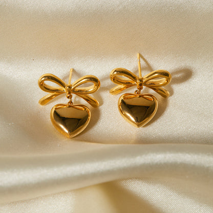Golden Heart Bow Studs