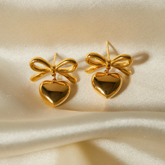 Golden Heart Bow Studs