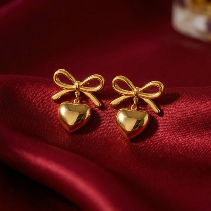 Golden Heart Bow Studs
