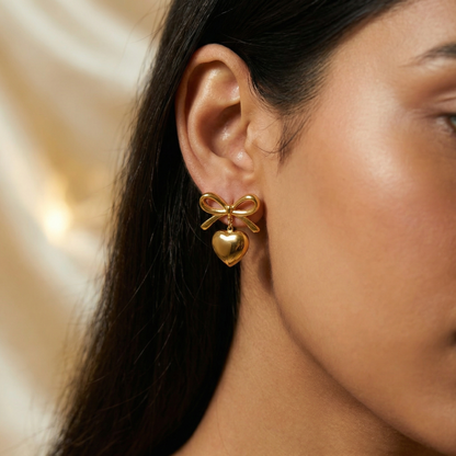Golden Heart Bow Studs