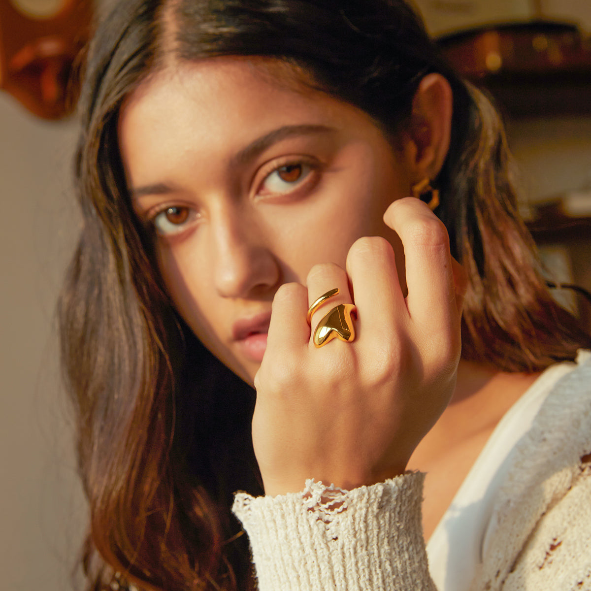 Heart Shape Gold Plated open ring