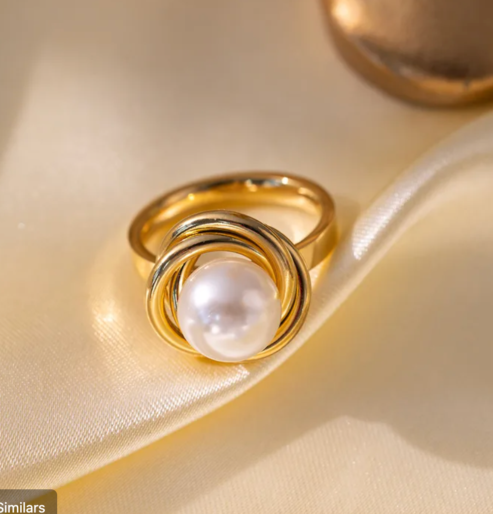 Single Pearl Gold Plated Open ring