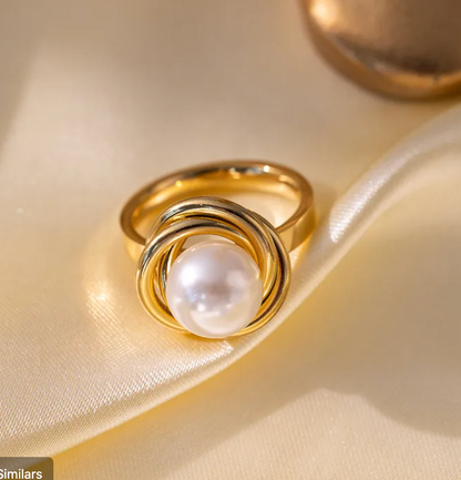 Single Pearl Gold Plated Open ring