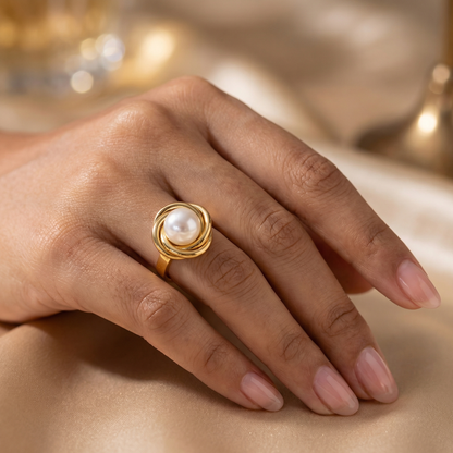 Single Pearl Gold Plated Open ring