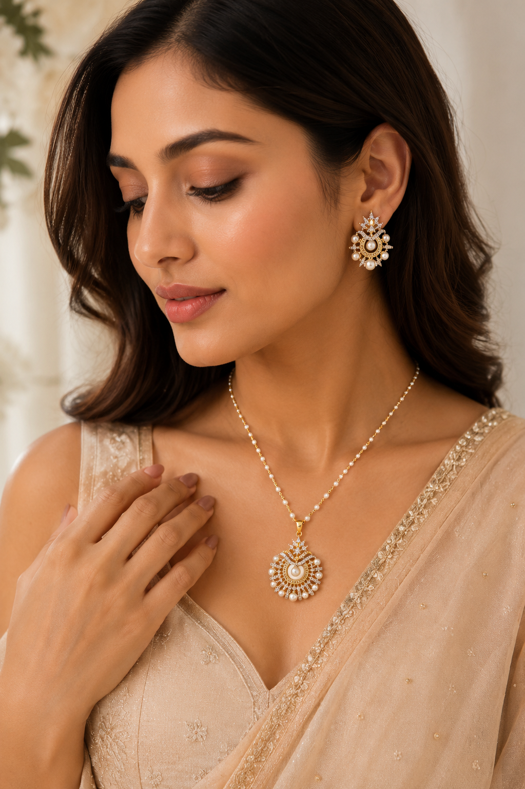 Pearl Sunray Pendant Set