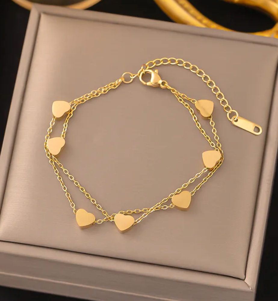Double Layer Loving Heart Gold Plated Bracelet