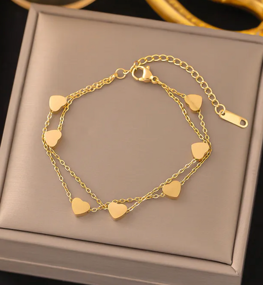 Double Layer Loving Heart Gold Plated Bracelet