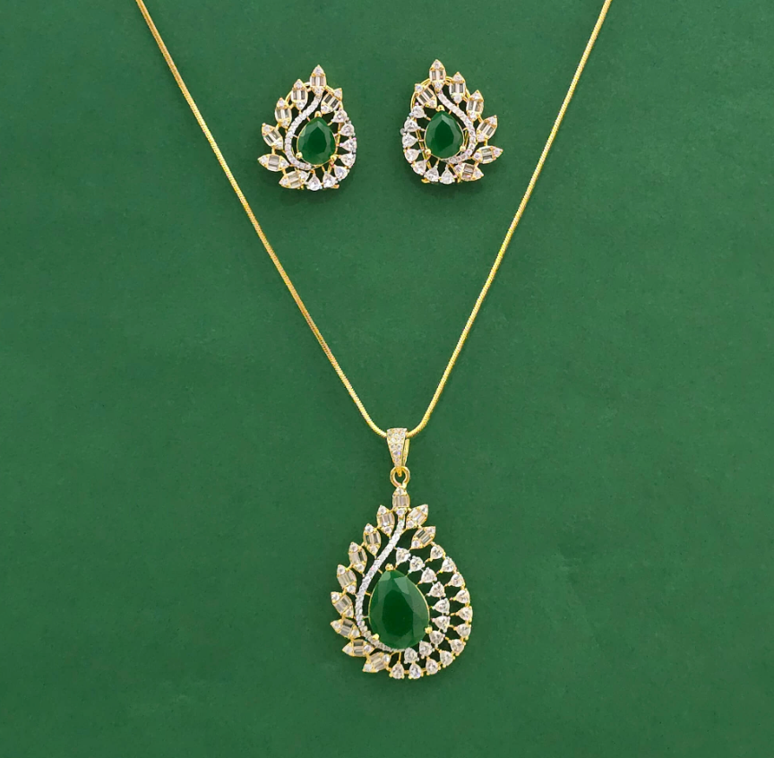 Emerald Teardrop Leaf Pendant Set