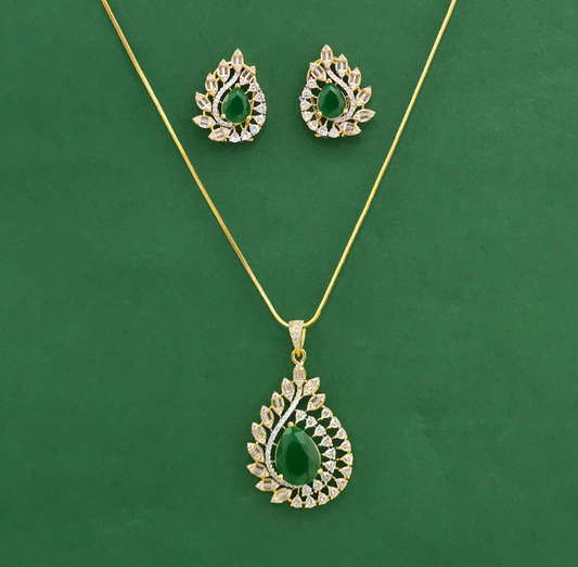 Emerald Teardrop Leaf Pendant Set
