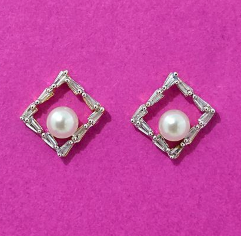 Geometric Pearl Studs