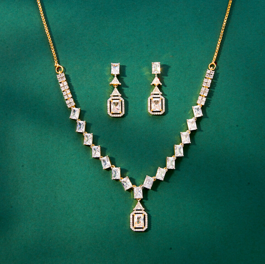 Geometric Step Cut Necklace Set