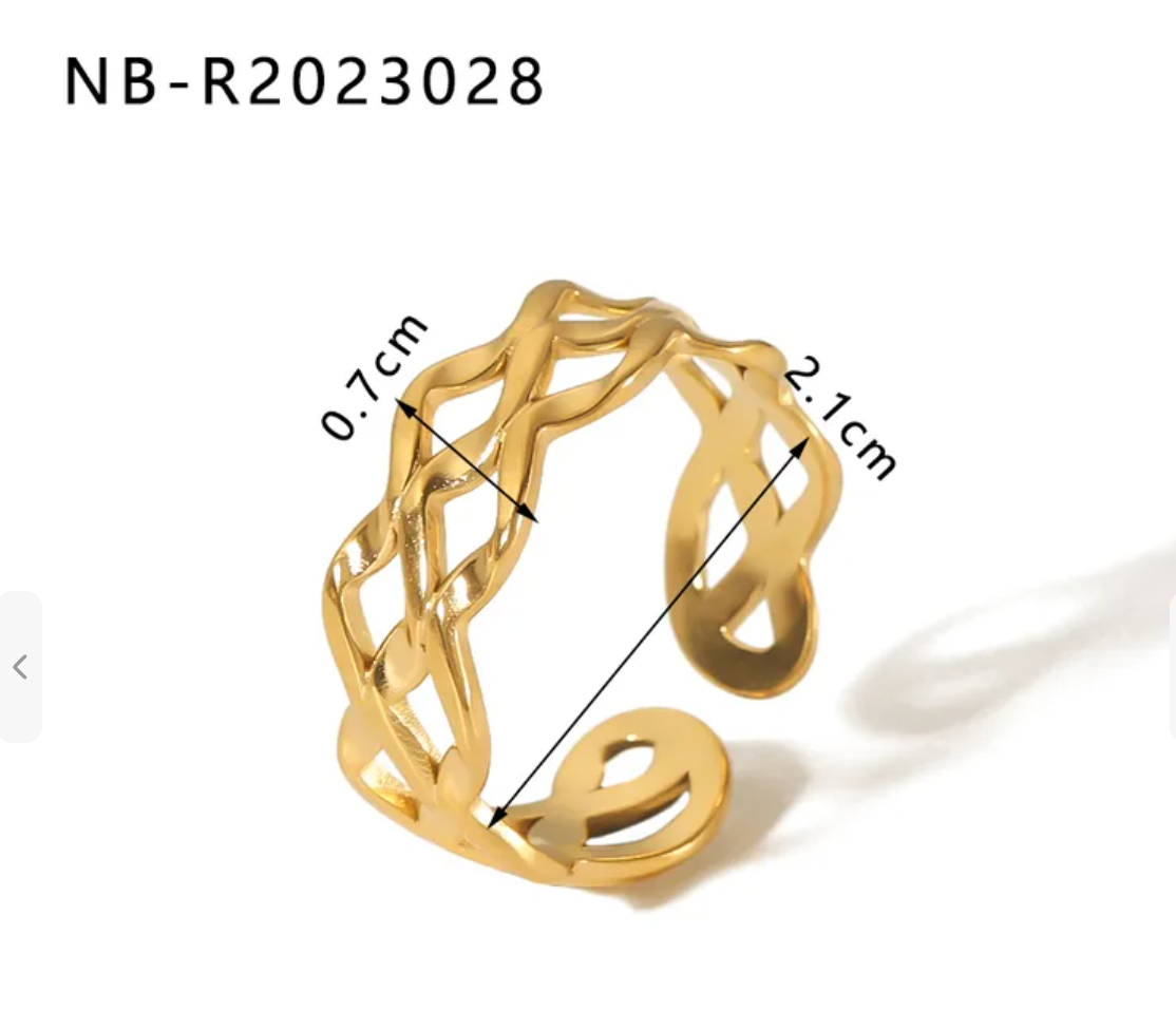 Gold Plated cross waves open ring