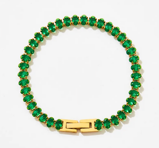 Gold Plated Green Tennis Bracelet