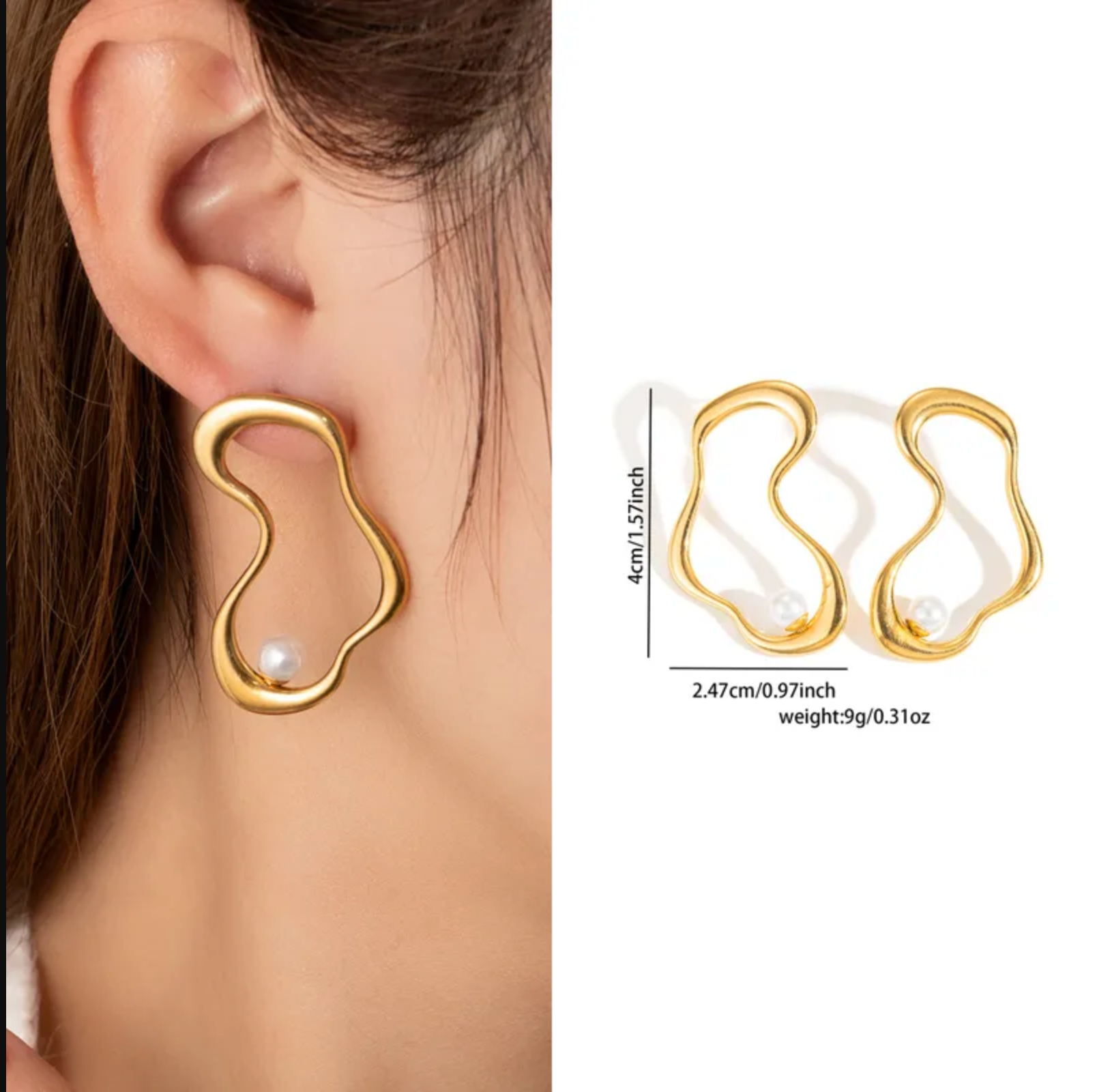 Golden Wave Pearl Earrings