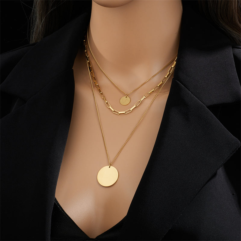 Golden Disc Layered Necklace