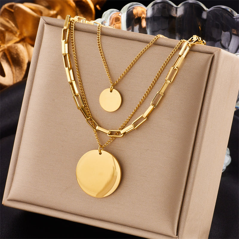 Golden Disc Layered Necklace