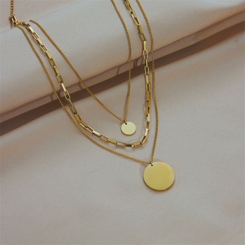 Golden Disc Layered Necklace
