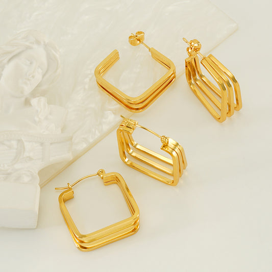 Gold Crescent Hoop Earrings (Round)