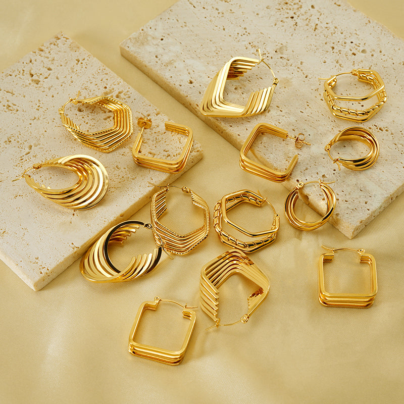 Gold Crescent Hoop Earrings (Round)