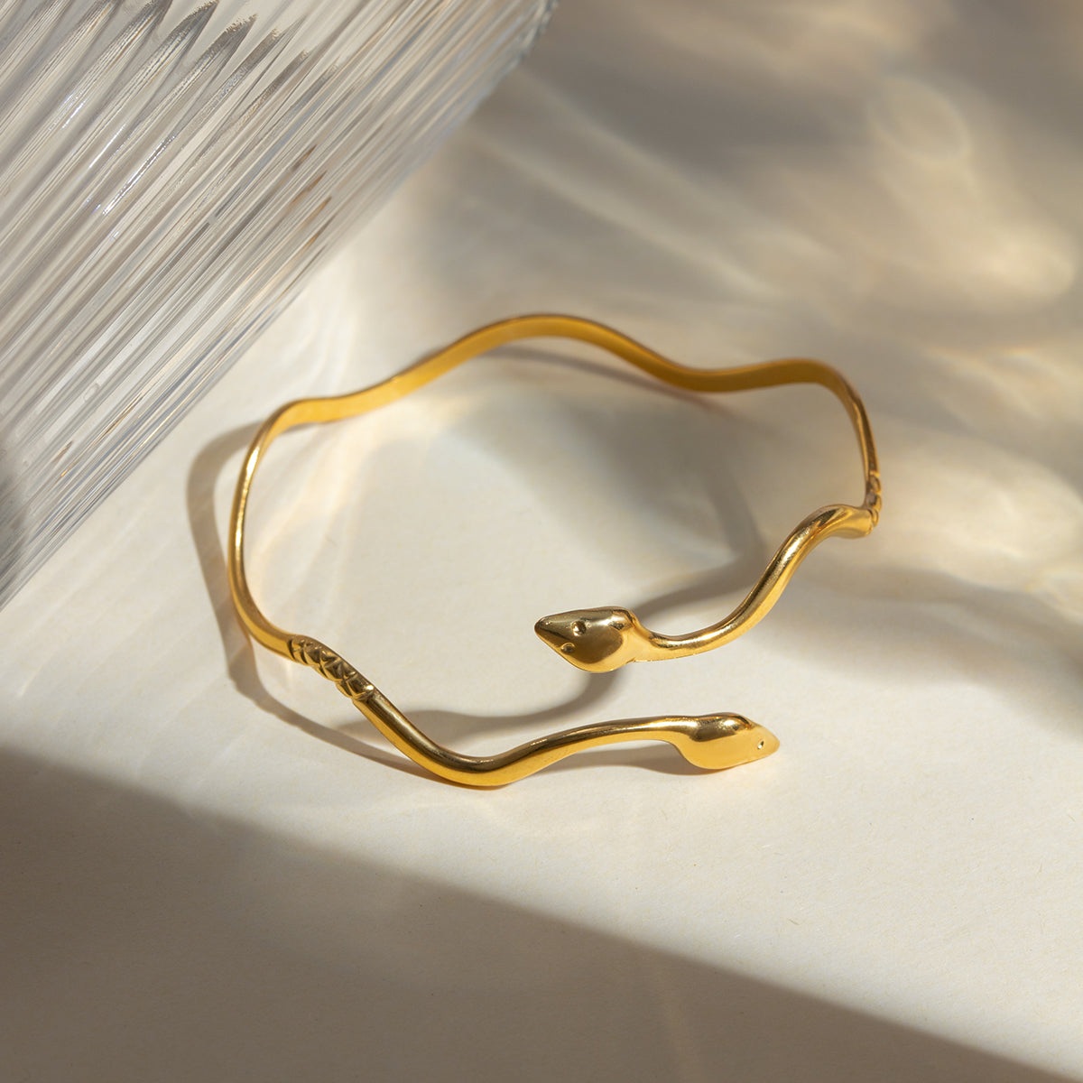 Gold Plated Retro Wavy Snake Cuff