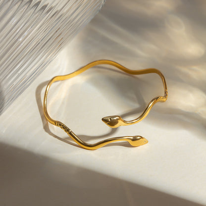 Gold Plated Retro Wavy Snake Cuff