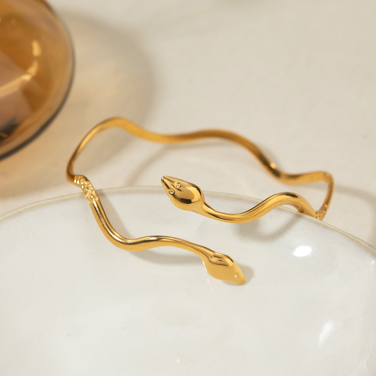 Gold Plated Retro Wavy Snake Cuff