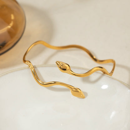 Gold Plated Retro Wavy Snake Cuff