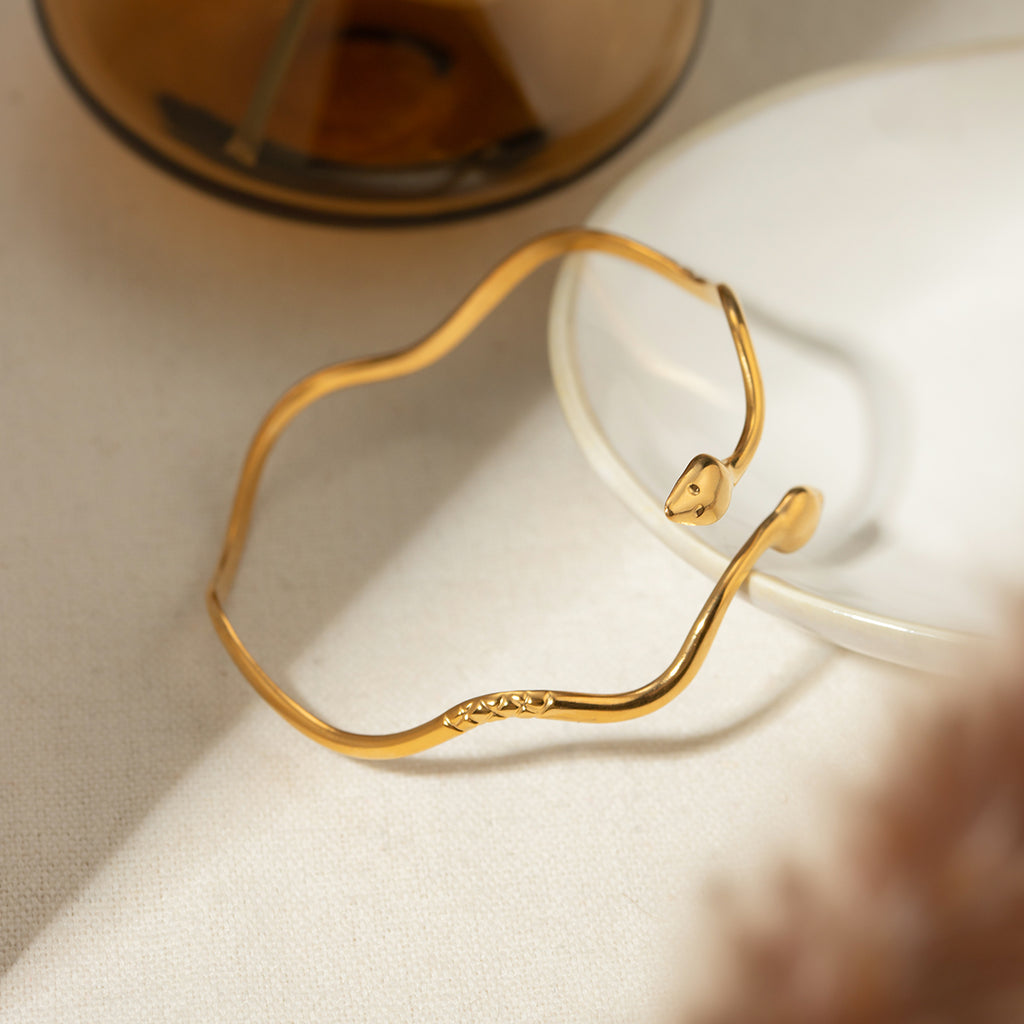 Gold Plated Retro Wavy Snake Cuff