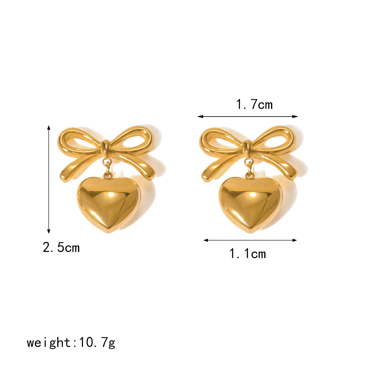 Golden Heart Bow Studs