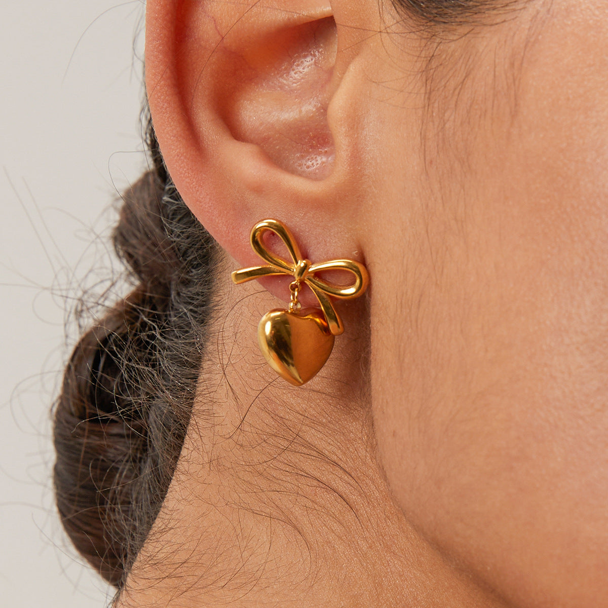 Golden Heart Bow Studs