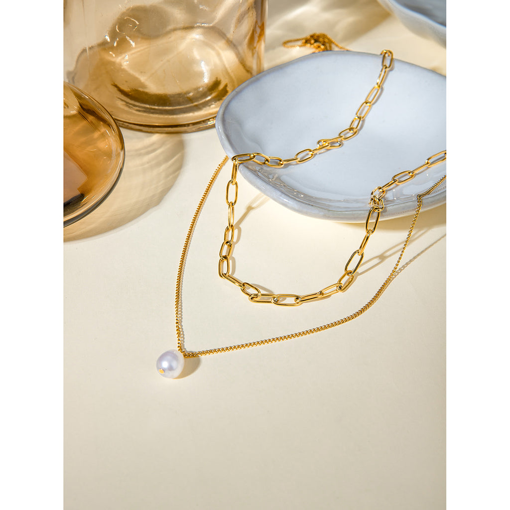 Elegant Pearl Link Layered Necklace