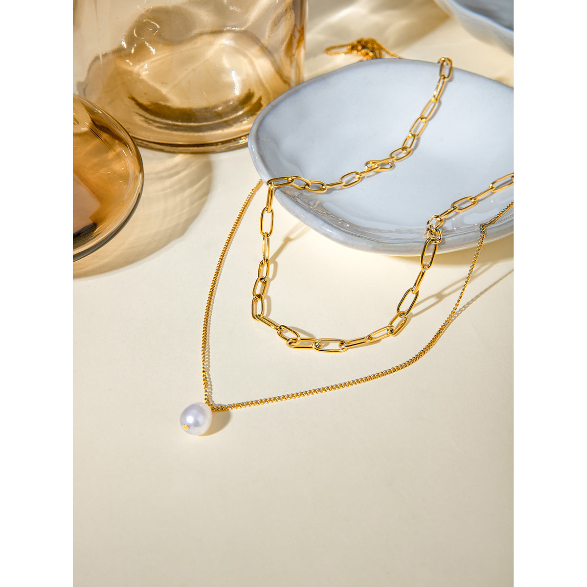 Elegant Pearl Link Layered Necklace