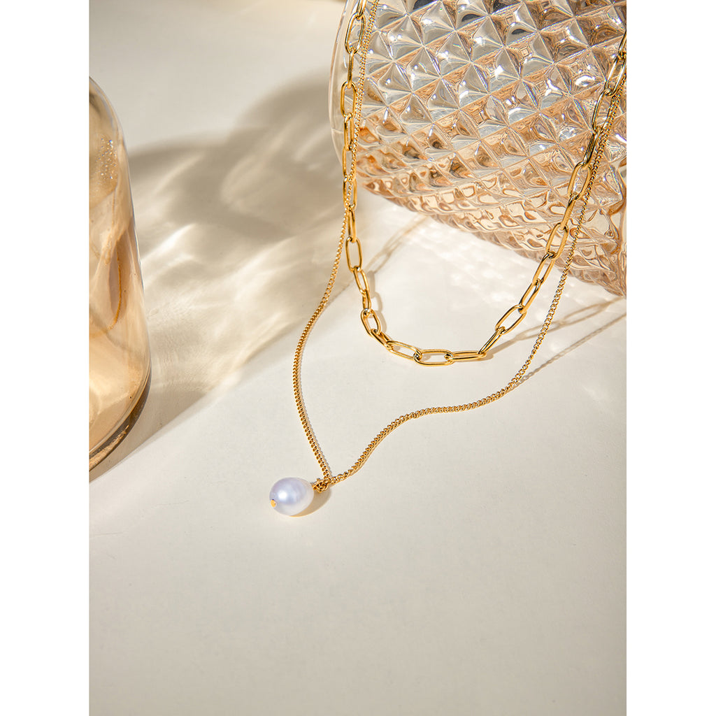 Elegant Pearl Link Layered Necklace
