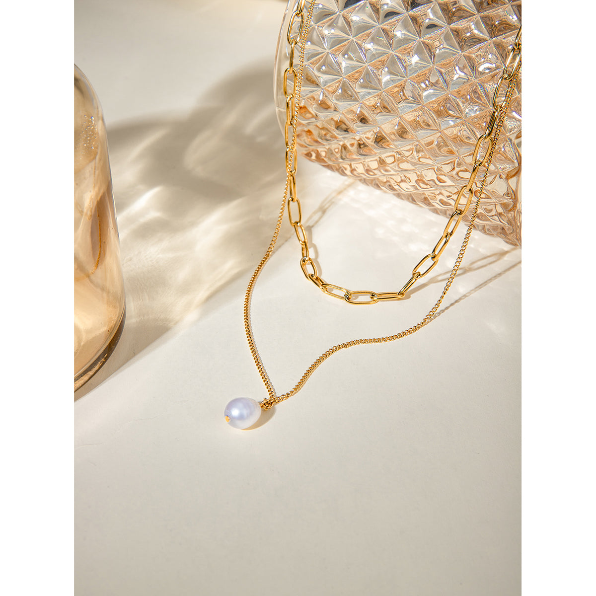 Elegant Pearl Link Layered Necklace