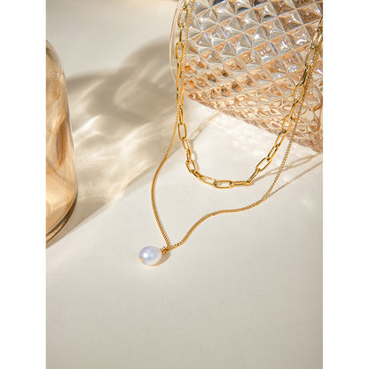 Elegant Pearl Link Layered Necklace