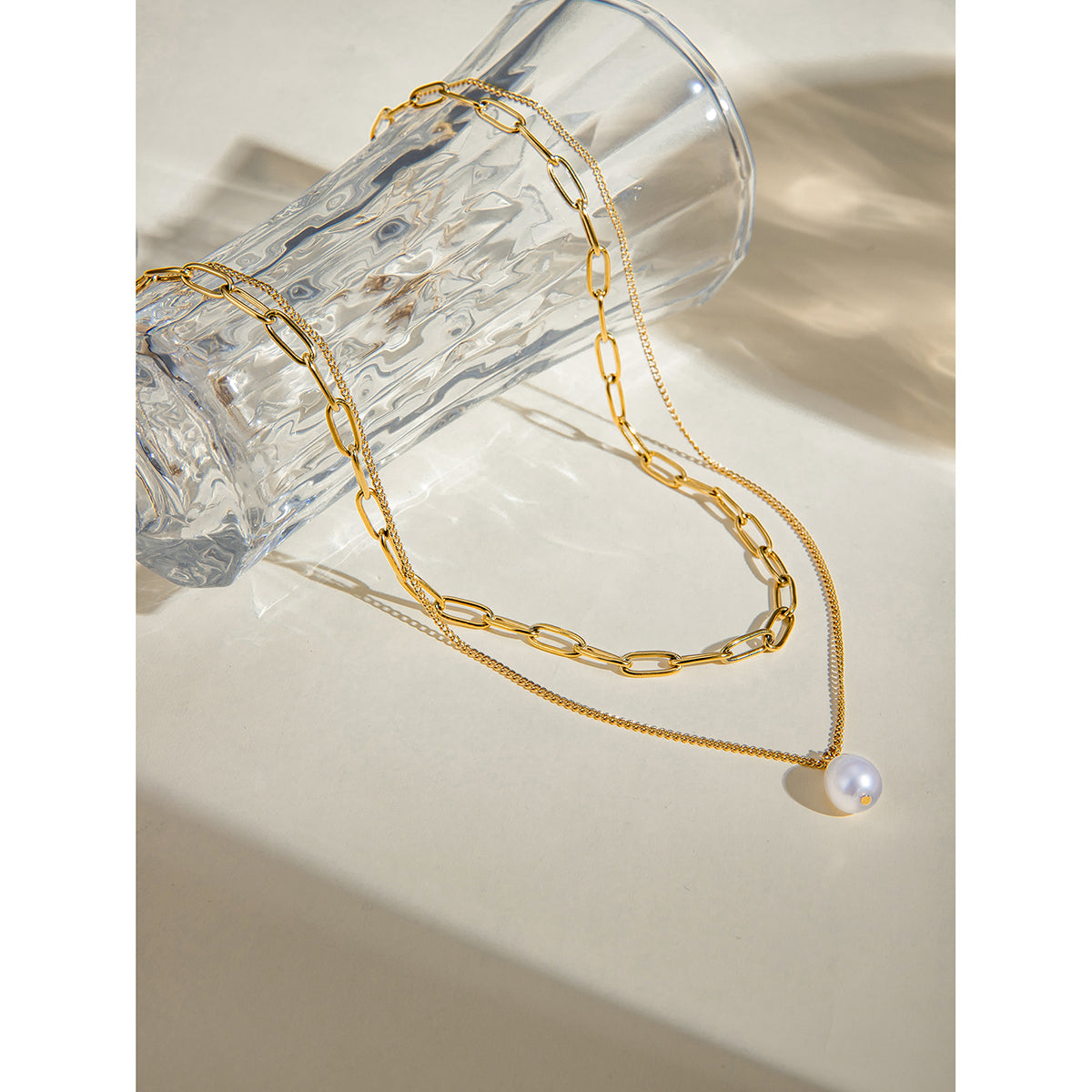 Elegant Pearl Link Layered Necklace