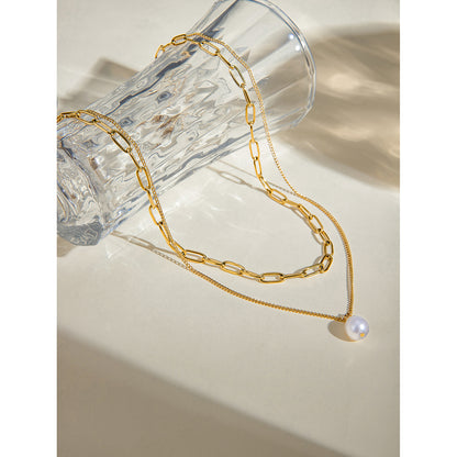 Elegant Pearl Link Layered Necklace