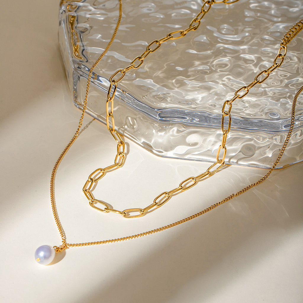 Elegant Pearl Link Layered Necklace
