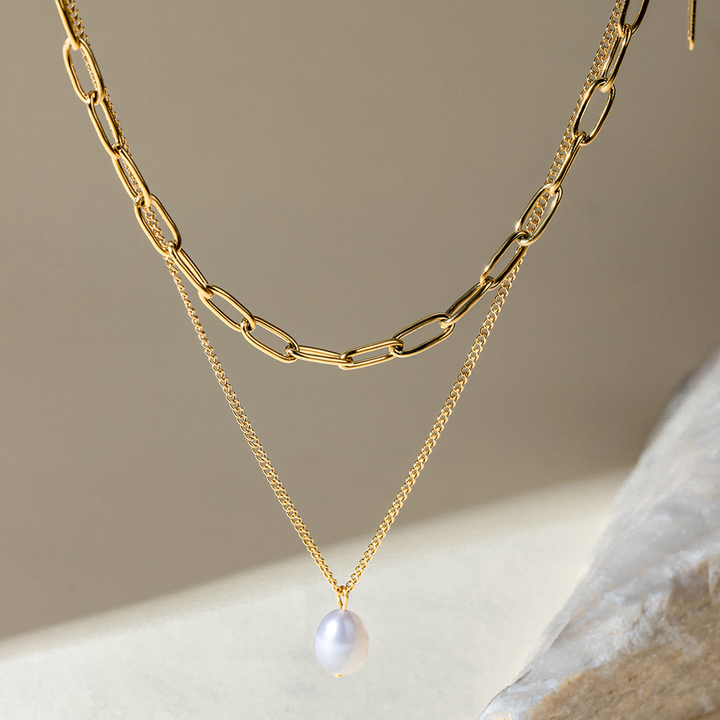 Elegant Pearl Link Layered Necklace