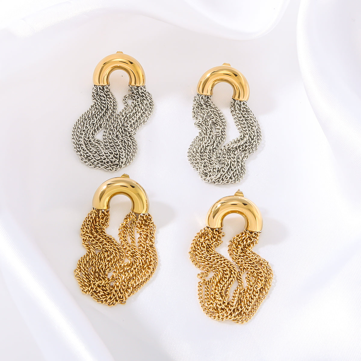 Gold Plated Arc Chain Earrings