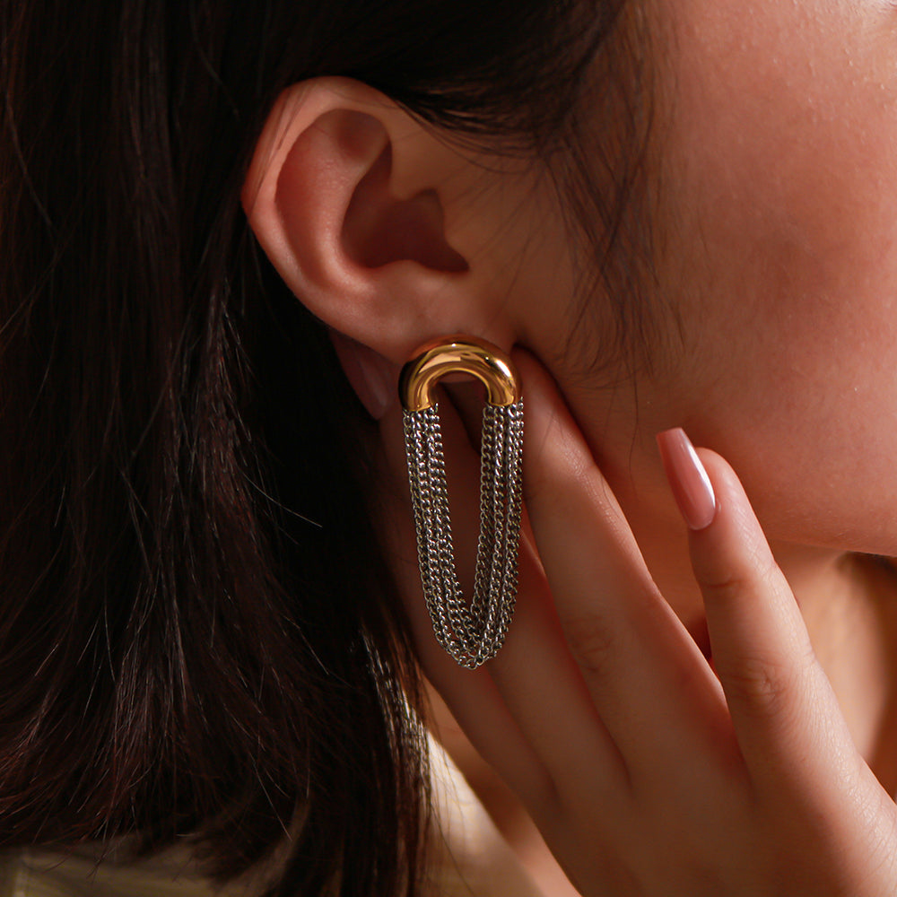Gold Plated Arc Chain Earrings