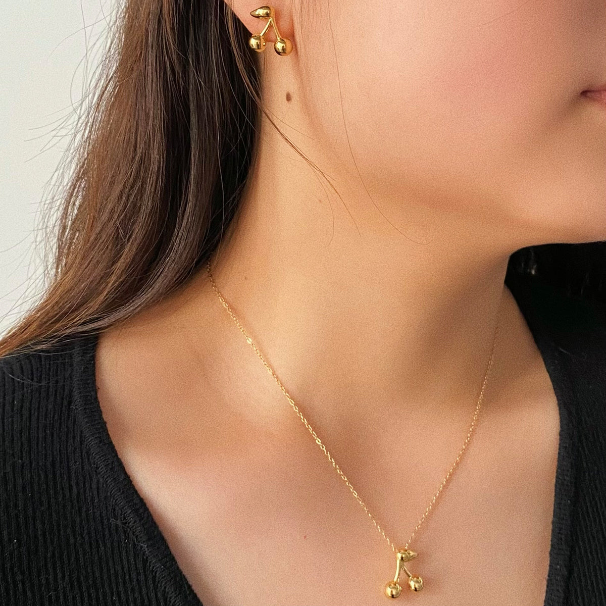 Combo of Gold Plated Cherry Chain & Earrings